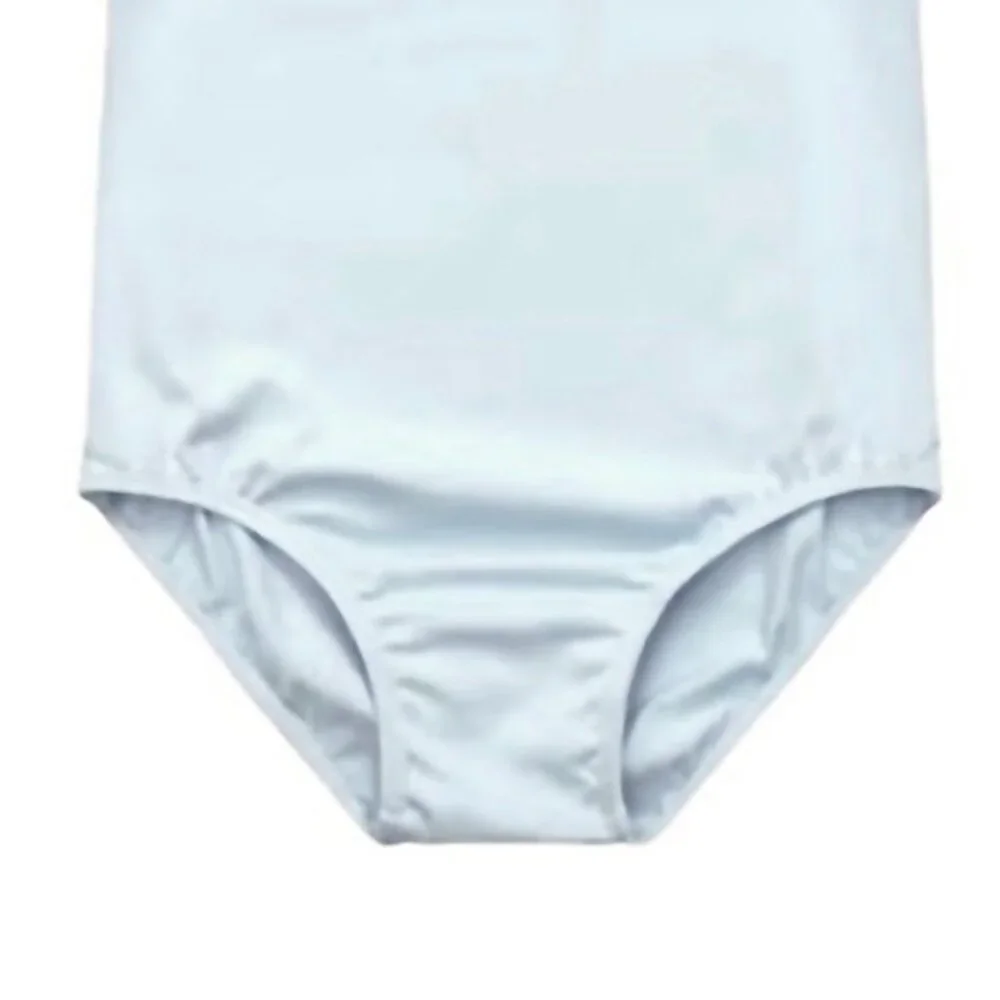 Danskin Childs I 6X-7 Leotard China Blue Short Sleeve Scoop Neck Dance